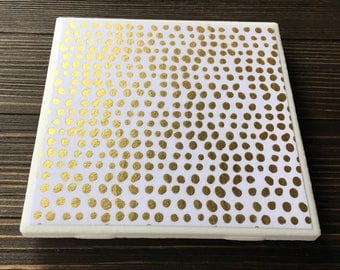 Gold Foil Splatter Coasters, Gold Foil Dot Coasters, Gold Foil Coasters, Set of 4 Coasters