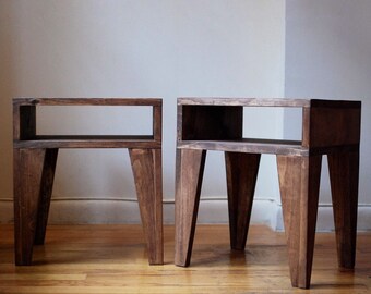 Pair of Angle Leg Nightstand, Side Table, End Tables Set of 2- Walnut
