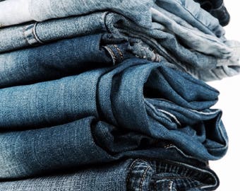 Bulk Lot of Assorted Denim Jeans damaged but great for DIY Recycling, Upcycling, Sewing, Crafts, Repair, Cut off Shorts - Cotton Fabric