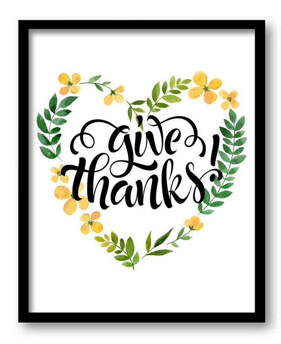 Give thanks Watercolor Painting Green Yellow Flowers Art Print