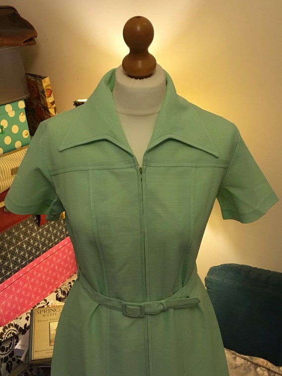 1970s M&S St Michaels label Belted Day Dress Pale Green