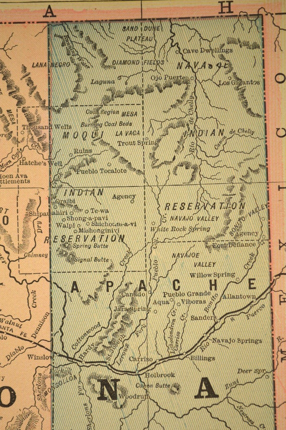 Arizona Map Arizona Antique Late 1800s Original 1890