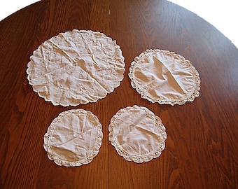 Vintage Doilies Set | 4 Center Rounds Doily Set | White Linen Doilies | Wedding Decor | House Warming Gift