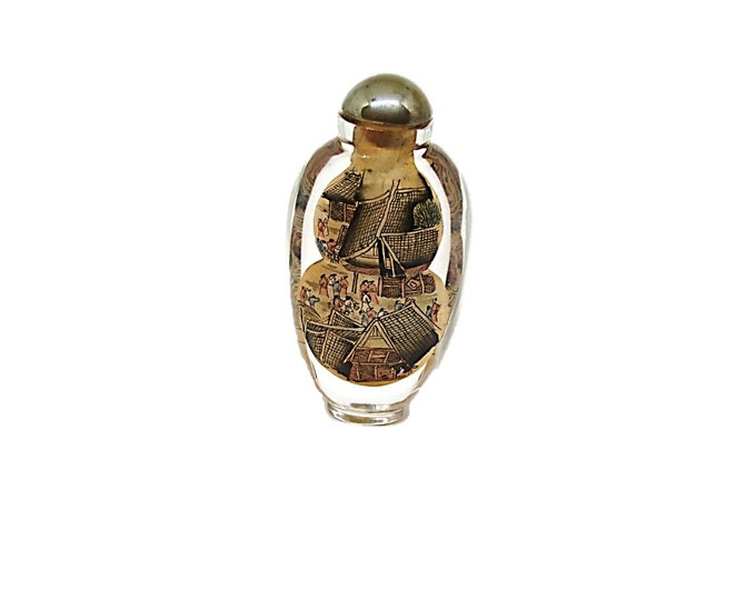 Vintage Chinese Small Glass Snuff Bottle Reverse Painting Chinoiserie