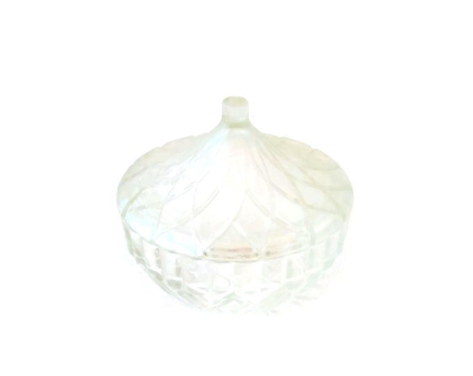 KIG Indonesia Covered Candy Dish / Cut Crystal Candy Dish Lidded / Hersey Kiss or Tear Drop Bowl