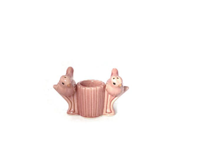 Vintage Sparrow Birds Perched on Toothpick Holder Salt and Pepper Shakers | Pink MidCentury Decor | Man Men Decor Teen