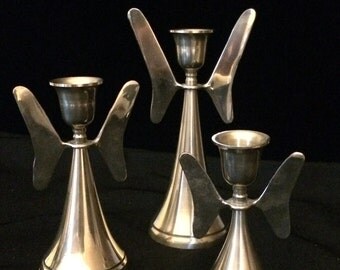 Vintage Trio of Brass Candle Holders