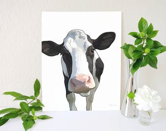 Cow Art Print, Cow Painting, Holstein Decor, Modern Farmhouse Decor, Holstein Print, Farm Decor, Animal Art, Cow Kitchen, Farm Animal Art