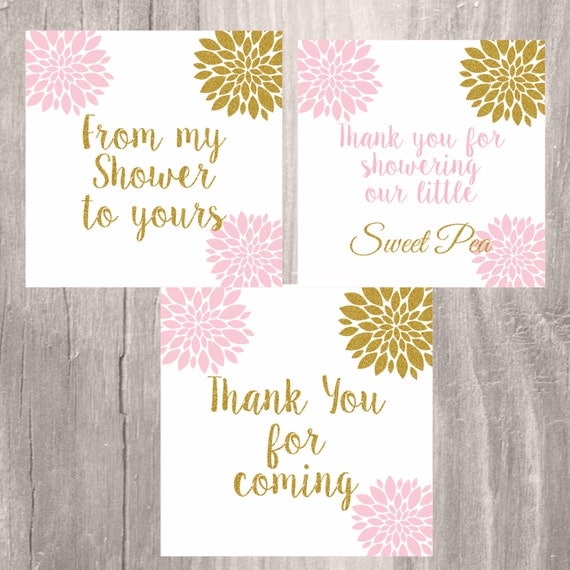 Baby Shower Printable Favor Tag, Pink and Gold Flower Baby Shower Thank You Tag, From My Shower ...