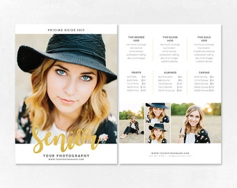 Photography Pricing Template - Price Guide List for Photographers - Senior Photographer Photo Price Sheet - Price Guide - PG012