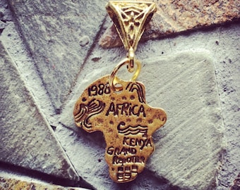 Antique Gold Vintage Inspired Metal Africa Pendant and Antique Gold Tribal Bail