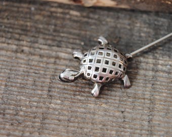 Sterling Silver Turtle Pin Stick Pin Hat Pin Brooch Tortoise