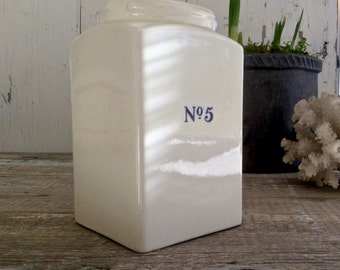 Antique white ironstone jar, transferware jar