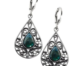 Eilat Stone Earrings, Silver earrings , Silver Dangle Earrings, Silver Filigree, Gifts for Her