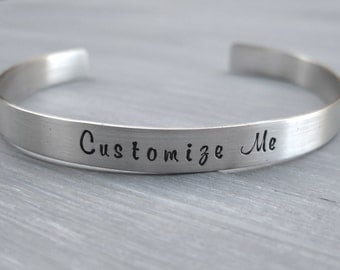 Customizable Sterling Silver Cuff Bracelet Personalized Jewelry Hand Stamped Mantra Cuff Your Text Inspirational Custom Cuff Graduation Gift