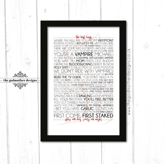 The Lost Boys Movie Quotes &amp; lyrics Typography PRINT