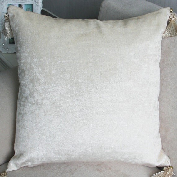 Velvet tassel throw pillow cream cushion cover/cushion