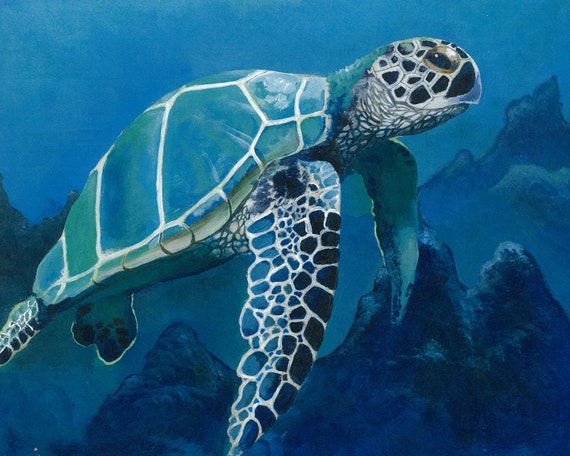 Items similar to Florida Sea Turtle Acrylic Painting Print on Etsy