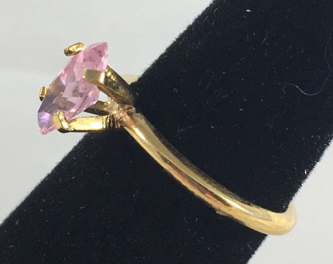 Storewide 25% Off SALE Vintage Gold Tone Marquis Cut Solitaire Rhinestone Cocktail Ring Featuring Elegant Modern Design