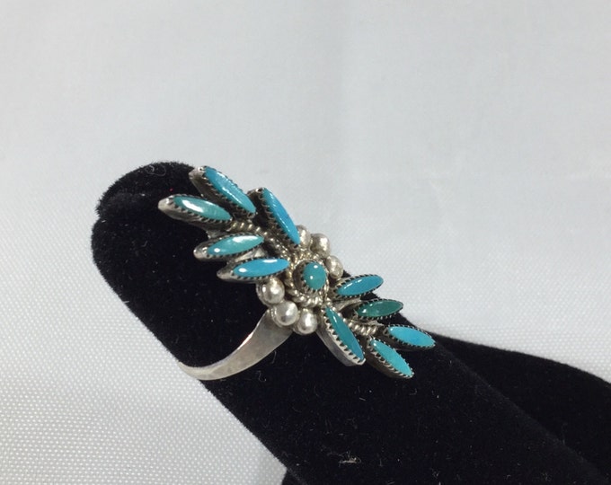 Storewide 25% Off SALE Vintage Sterling Silver Turquoise Beaded Tribal Style Designer Ring Featuring Elegant Southwestern Inspired Designs