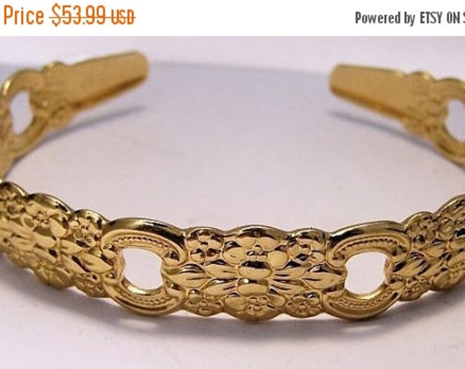 Storewide 25% Off SALE Vintage Garland Textured Oneida Gold Tone Cuff Bangle Bracelet Featuring Lovely Patterned Surface Monogramed Design