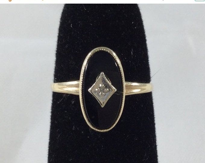 Storewide 25% Off SALE Vintage 10k Gold Diamond Center Black Onyx Cocktail Ring Featuring Beautiful Unique Design