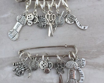 Silver Knitting Sewing Charm Stitch Markers, stitch markers, knitting supplies, gift for knitter, snag free, craft supplies, crochet markers