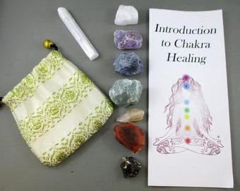Raw Crystals Chakra Set with Selenite - Energy Healing, Spiritual Stones, Chakra Kit, Meditation Crystal, Chakra Heal Crystal & Stone (T089)