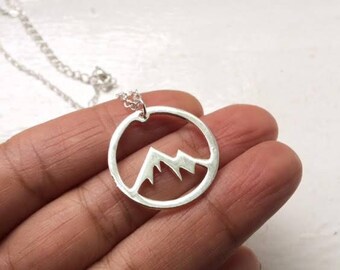 Snowy Mountain Necklace, Snowy Mountain Circle Necklace, Mountain Necklace,