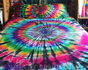 Tie Dye Sheet Set - 100% Cotton - 1 Fitted Sheet - 1 Flat Sheet - 2 Pillow Cases - Michigan Made - Handmade - Hippie Bedding