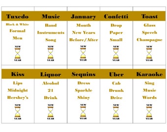 Printable New Year's Eve Game Cards for Taboo - Group Game- Family Game - All Ages - INSTANT DOWNLOAD