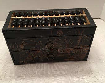 Vintage Chinese Abacus Box ~ Chinese Calculator ~ Wooden Box ~ Math