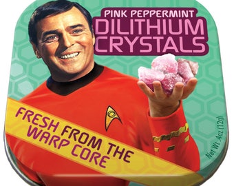 Star Trek Dilithium Crystals fun wedding favours, Pink Pepperment Flavour tins of mints foodie gift, Warp Core Stag Party themed gift
