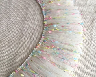 2 yards Lace Trim Tassels Colorful Ruffled Baby Dress Wedding Trim 3.93" width