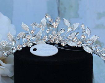 Mini Tiara, Headpiece, or Hair Comb in Silver with Swarovski Crystals