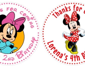 Minnie Mouse Birthday Party Stickers, Printed personalized stickers. Minnie Mouse Stickers, Birthday Party, 1st Birthday, set of 11