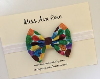 Very hungry caterpillar inspired bow on white headband, polka bow headband, baby bow, baby headband