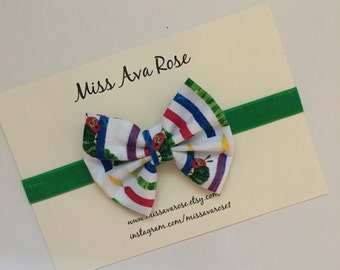 Very hungry caterpillar birthday inspired bow on green headband, birthday headband, baby bow, baby headband, hungry caterpillar