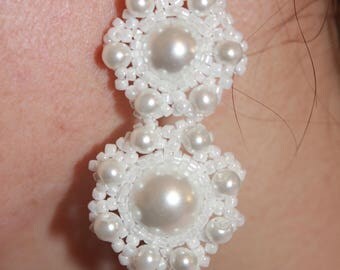 White earrings gift ideas for woman gift idea for women pearl earrings prom earrings festive earrings handmade earrings dressy earrings