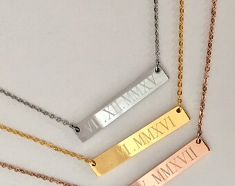 Roman Numeral Necklace, date necklace,Personalized necklace, Rose Gold Necklace, bridesmaid gift,