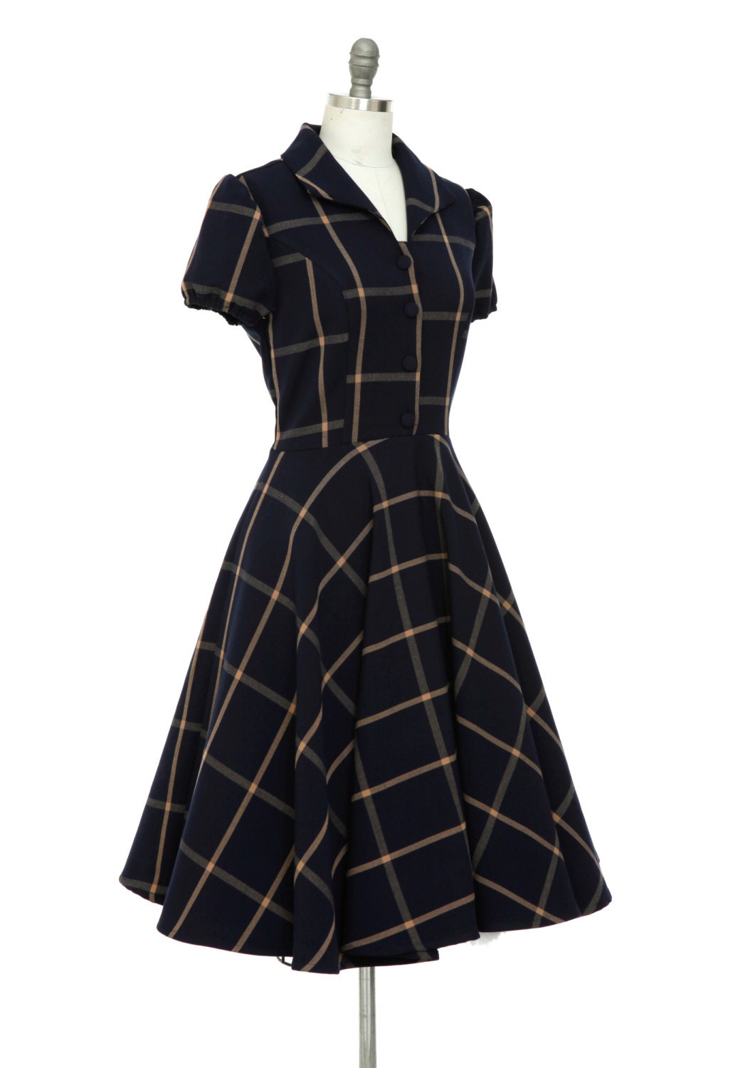 Navy Tartan Dress Holiday Dress Summer Dress Plaid Vintage