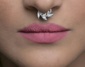 Leaves Septum Ring, Nose Ring, Body Jewelry, 925 solid sterling silver, 18K Gold Plated, Silver Bohemian, Fashion Indian Style