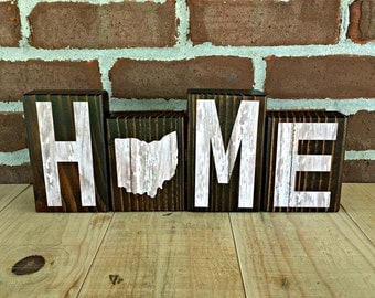 Ohio Home Blocks - White | Rustic Wooden Letter Blocks | Wooden Home Decor | Housewarming | Birthday | Gift Under 20 | Ohio Decor