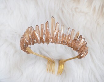 Champagne Quartz Crown, Bridal Crystal Tiara, Mermaid Crown, Festival Crystal Crown