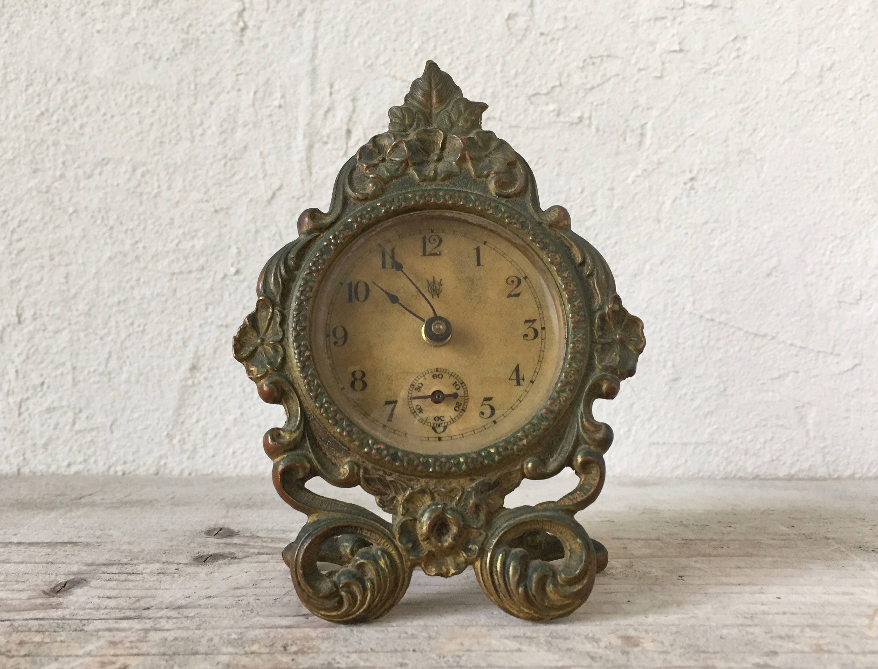 Antique Waterbury Desk Clock Brass Wind Up Clock 1890 19th