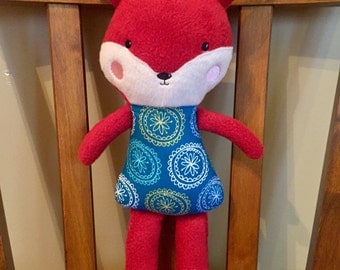 Stuffed plush fox, Personalized plushie, Embroidered fox, Custom stuffie, Handmade stuffed animal, Personalized cuddly fox