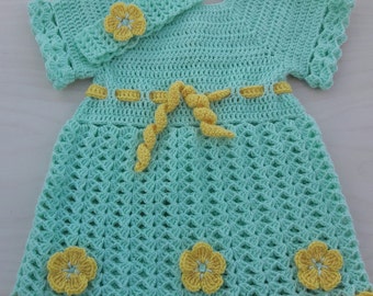 Items similar to Crochet Baby Dress, Green Infant Girl Clothes, Summer ...