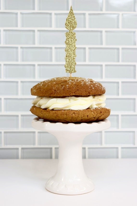 CANDLE CUPCAKE TOPPERS Gold Glitter Birthday Candle Cupcake