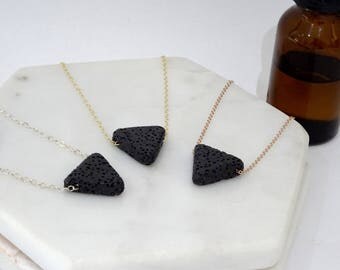 Lava stone Triangle necklace, Essential Oil Diffuser Necklace, Gold Filled, Sterling Silver, Rose Gold, Aromatherapy on the go necklace
