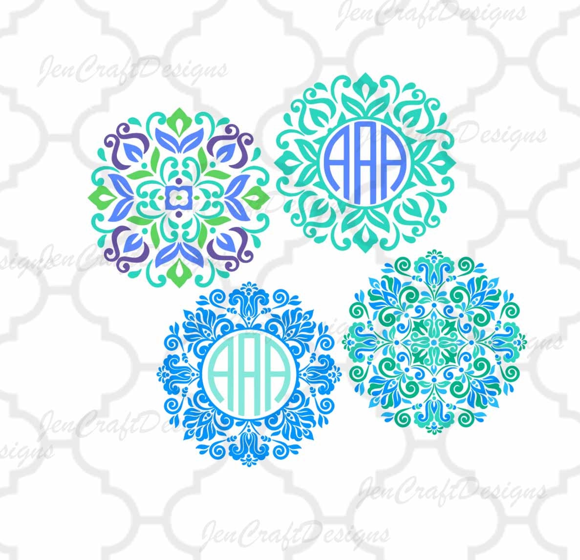 Floral Mandala Pattern Circle Monogram Frame Indian Boho svg